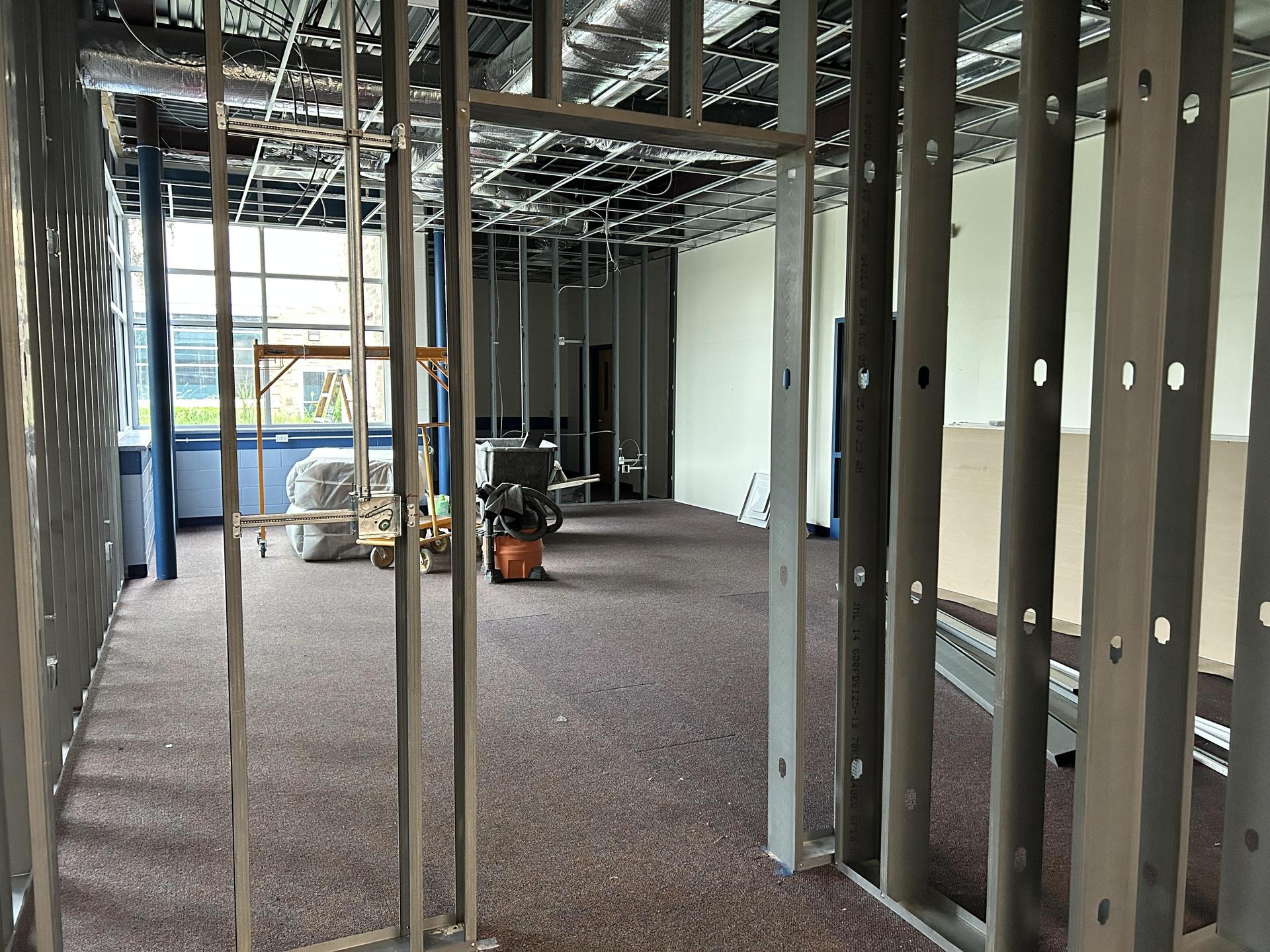 steel studs remodel in LLHS library