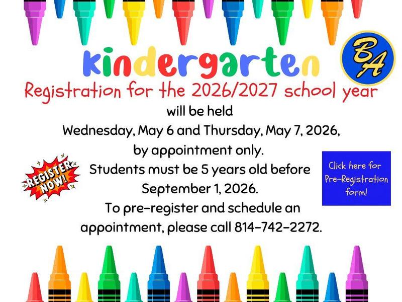 Colorful announcement for kindergarten registration with important details.