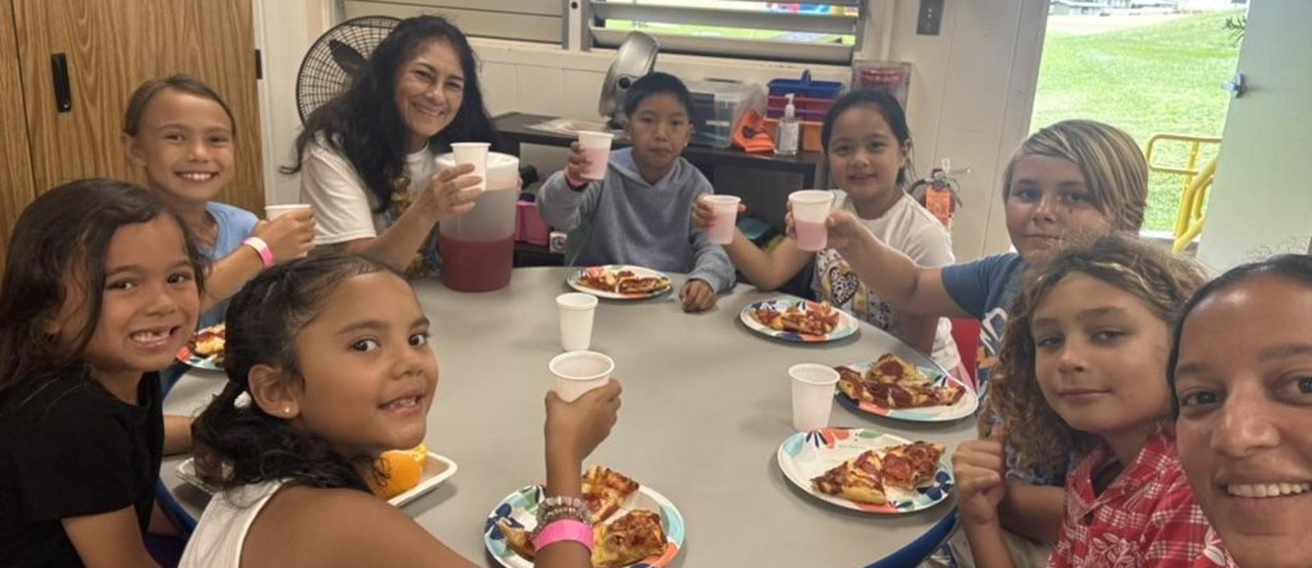 Perfect Attendance pizza party - cheers!