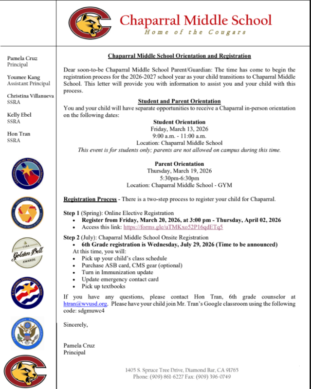 Letter for Incoming 6th Graders