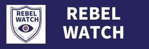 Blue background with Rebel Watch logo and the words Rebel Watch.