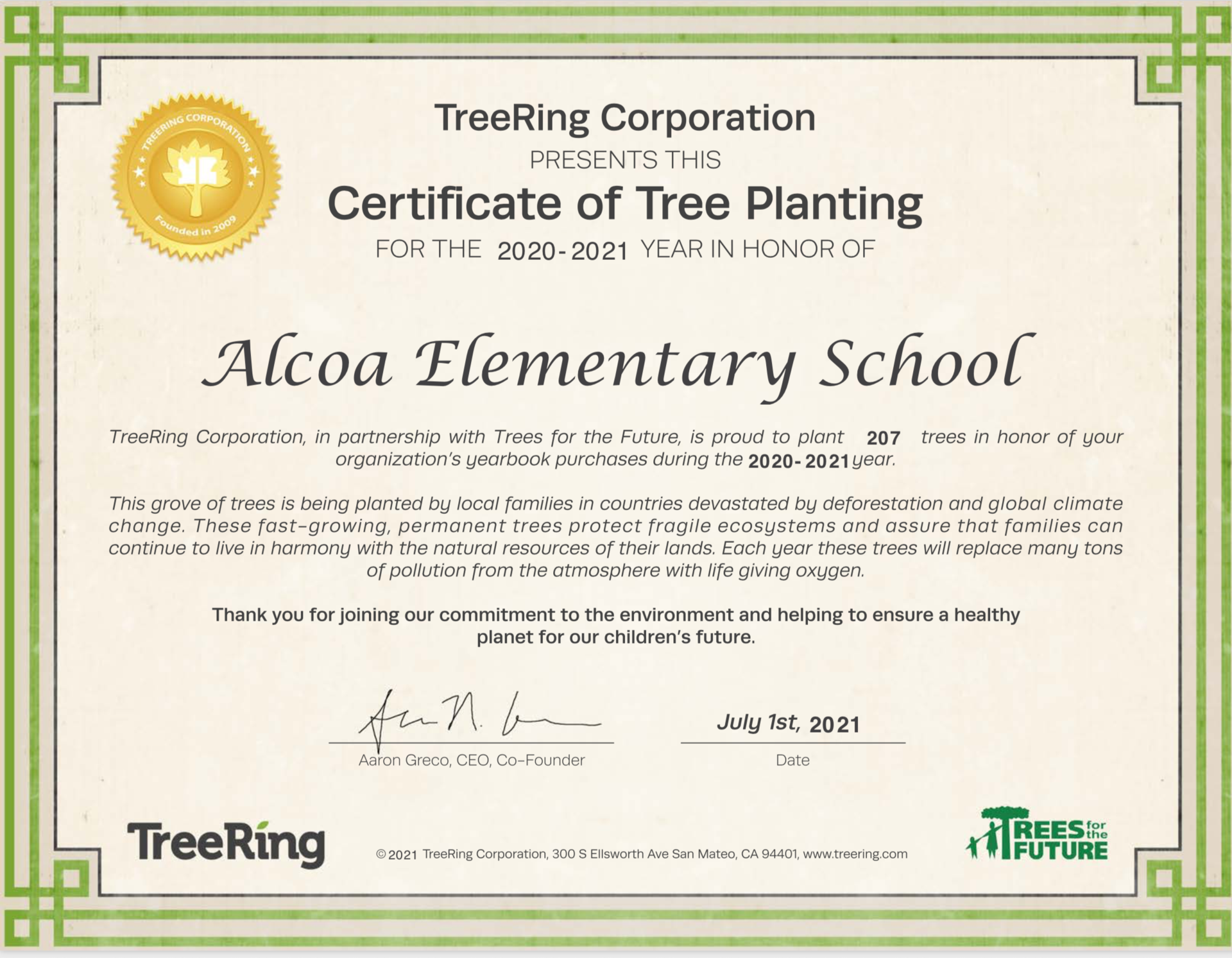 Trees Planted for Yearbooks