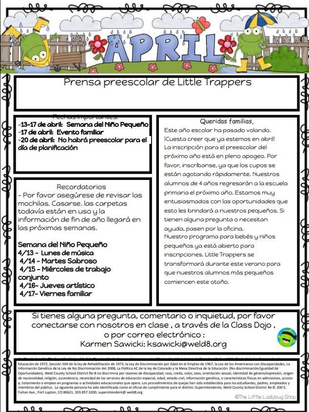 Little Trappers Spanish Newsletter