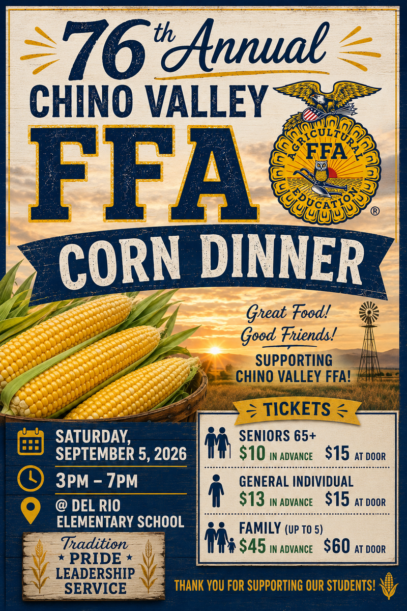 ffa corn dinner flyer with corn, windmill, and details as in text