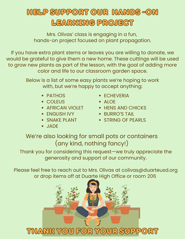 Donations Needed for Mrs Olivas class for a hands on garden project