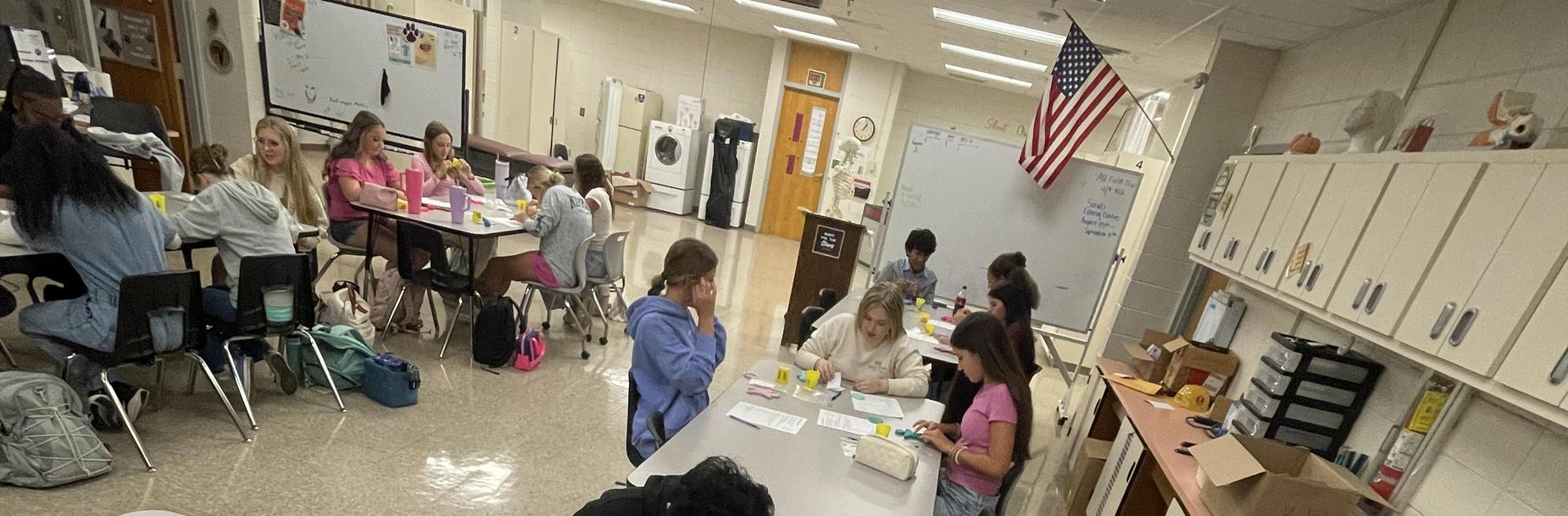 students working in class
