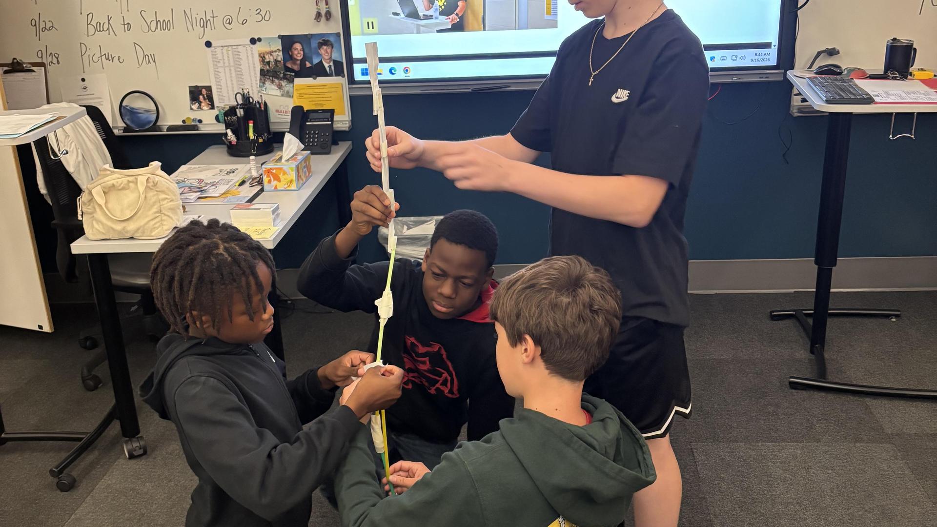 Students building tallest tower