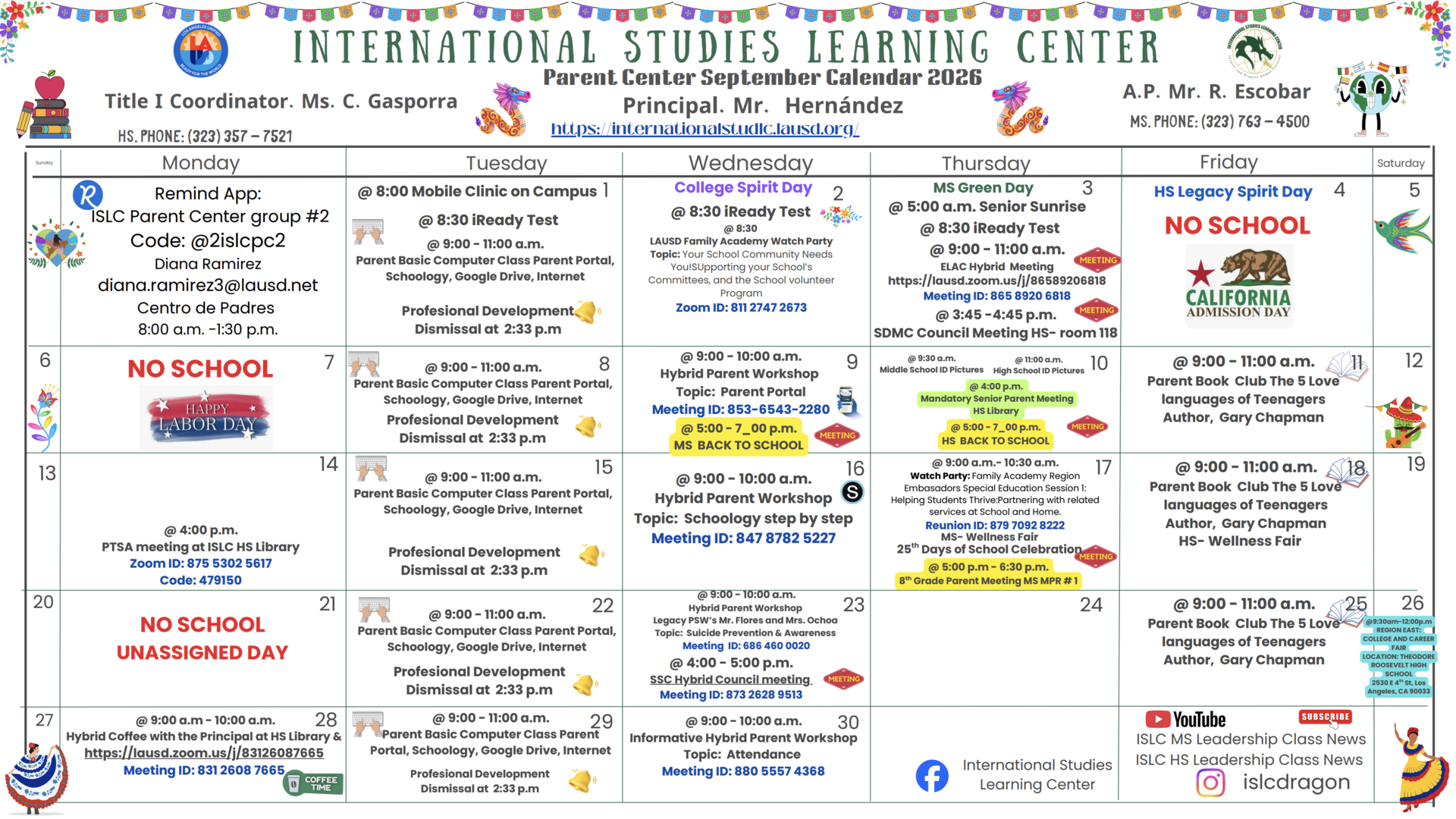 September Parent Center Calendar