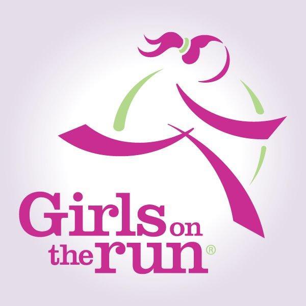 Pink silhouette girl running on top of girls on the run words