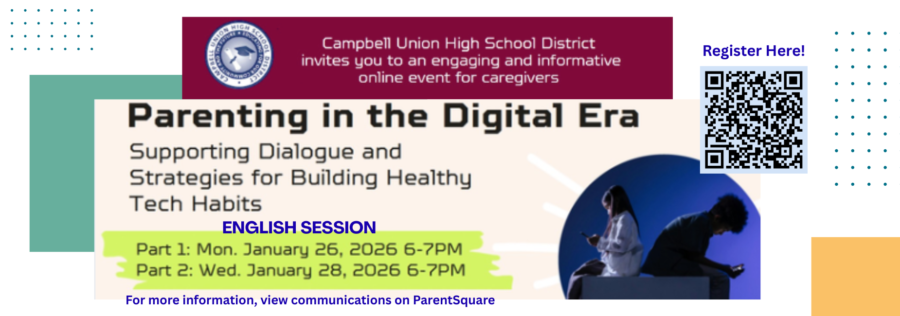 Banner with images of teenagers on their cellphones