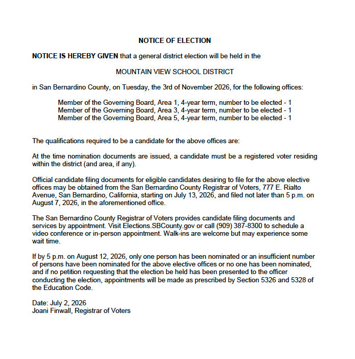 Notice of Election