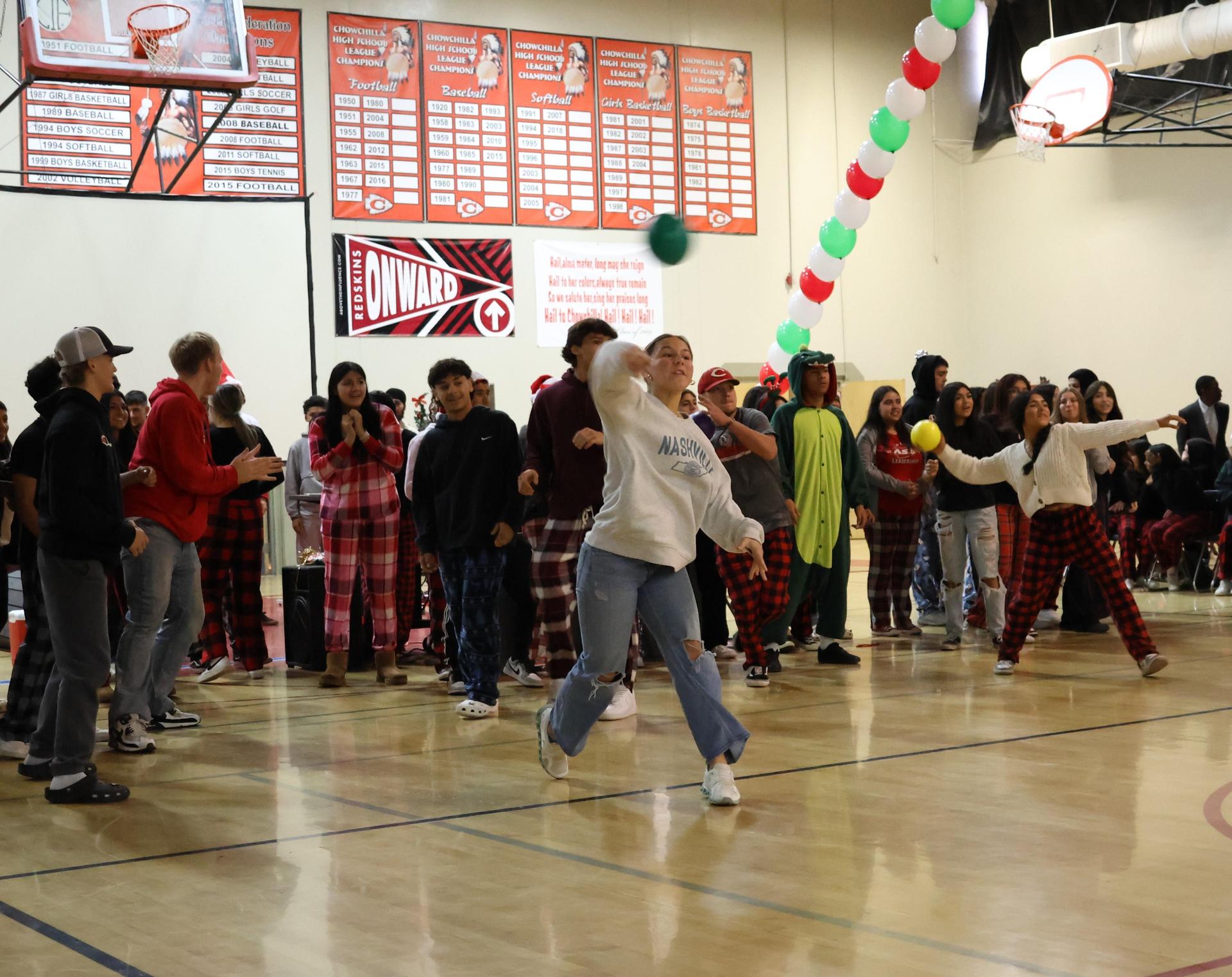 students playing dodgeball