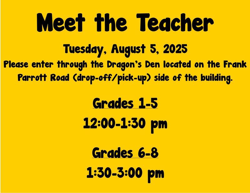 Meet the Teacher - Tuesday, August 5