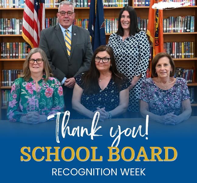 Graphic of school board members with text saying Thank you! School board recognition week.