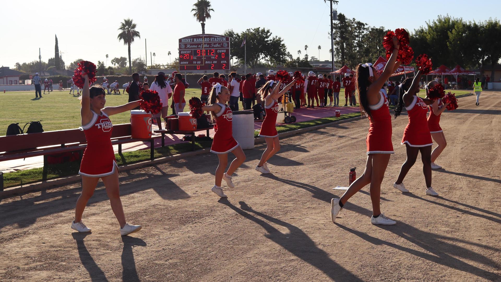 junior varsity cheerleaders at the Kerman game