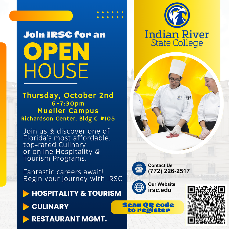 IRSC Culinary, Hospitality & Tourism Program OPEN HOUSE 10/2, 6pm