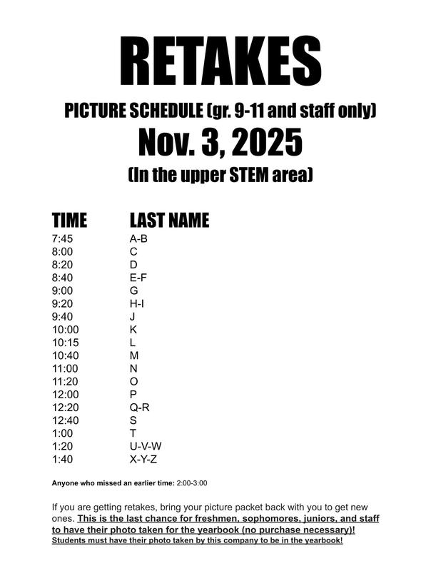 Picture Retakes Schedule