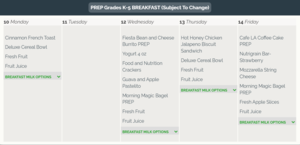 Breakfast menu/ Menu del Almuerzo