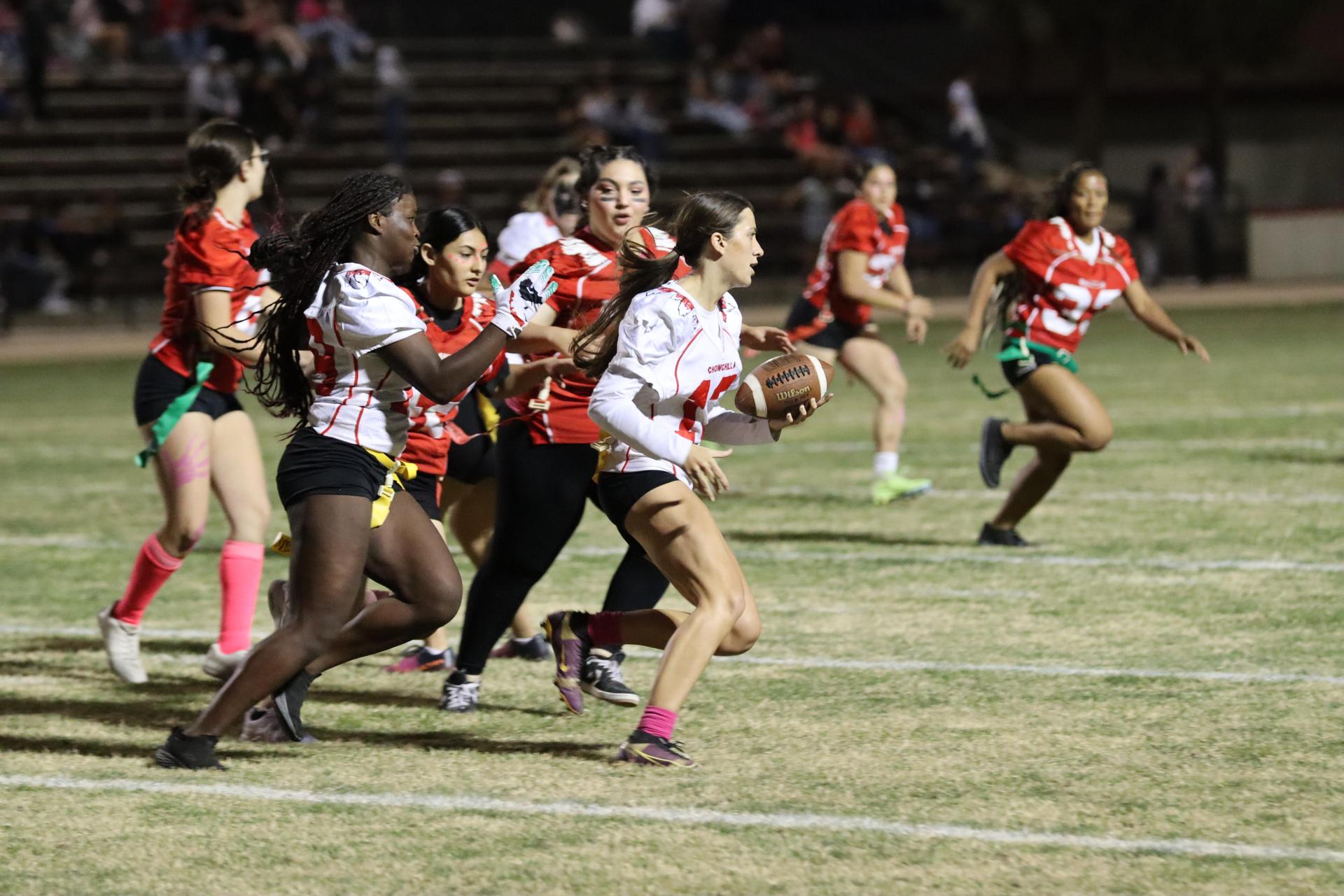 girls playing flag football