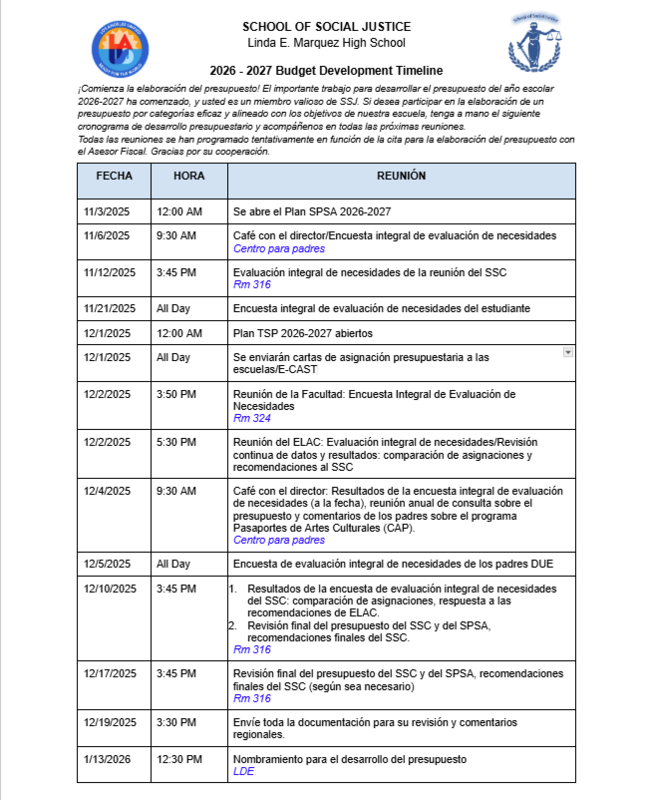 2026-2027 Budget Development Timeline