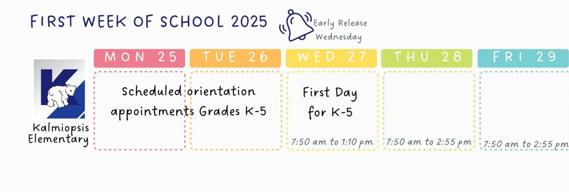 first week of school schedule