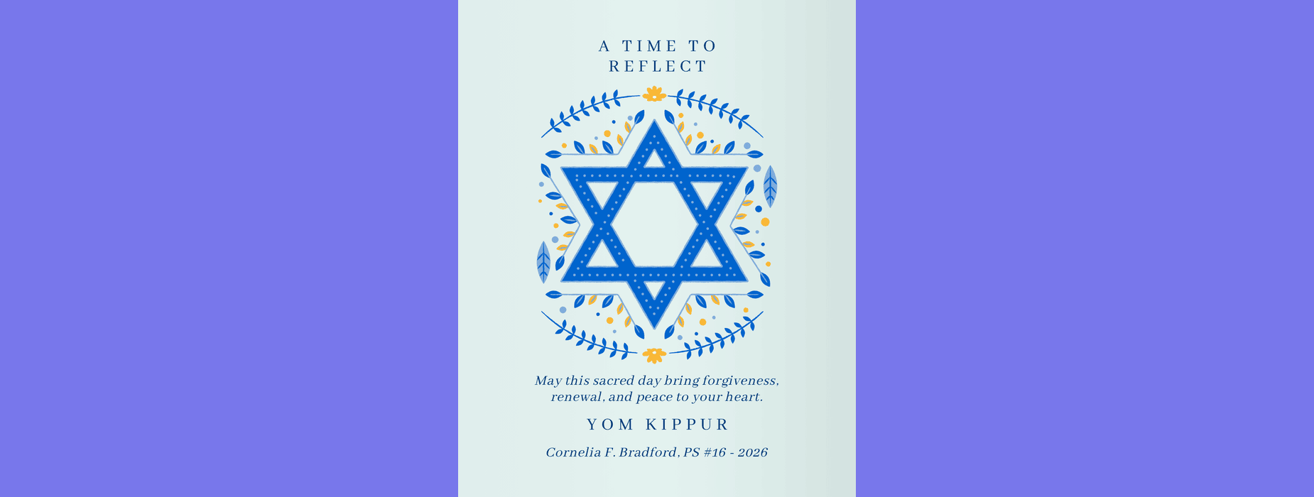 Decorative card for Yom Kippur featuring a Star of David and floral elements.