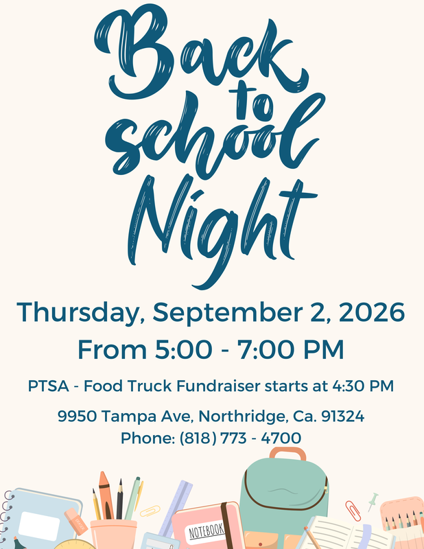Back to School Night - September 2, 2026, from 5:00 to 7:00 PM. Featured Photo