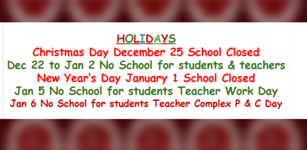 Winter Break 2025 Schedule