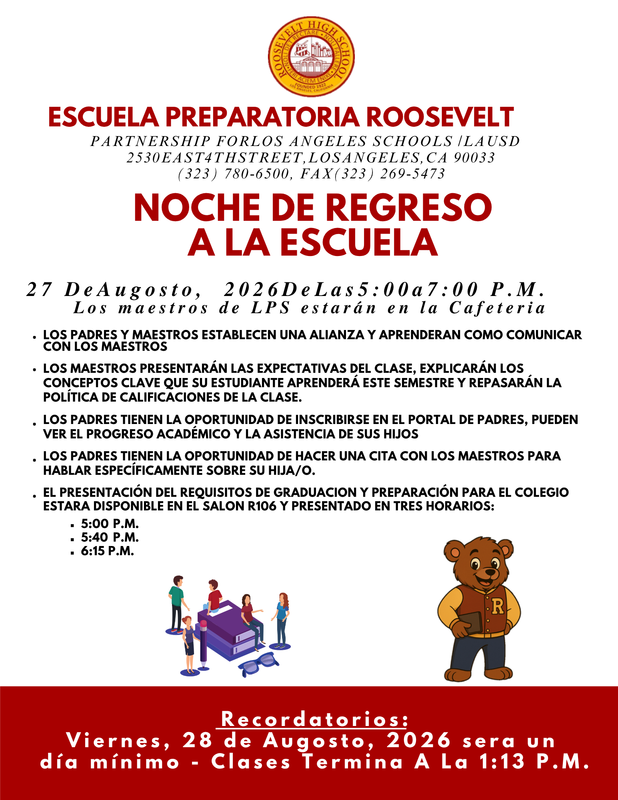 Folleto de la noche de regreso a clases 2026-27
