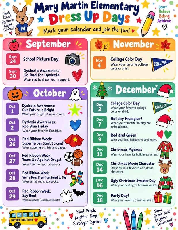 Mark you calendars!  Mary Martin Elementary Dress Up Days Featured Photo
