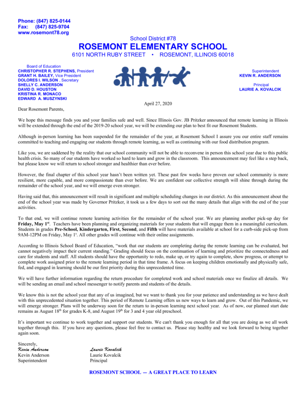 Parent Letter 4/27/2020