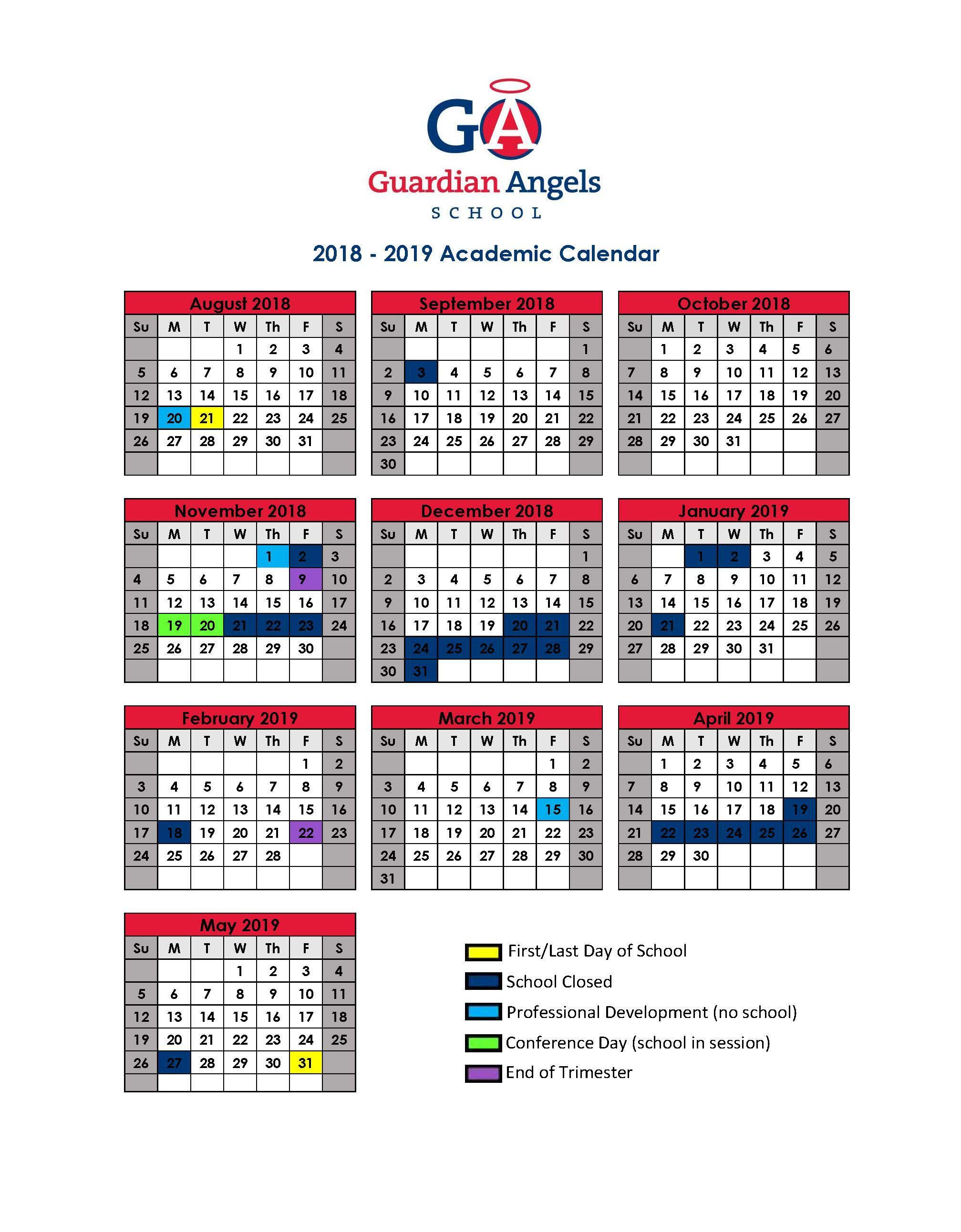 School Calendar Parents Guardian Angels School