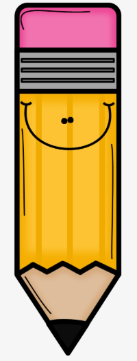 A cartoon-style yellow pencil with a pink eraser and a smiling face.