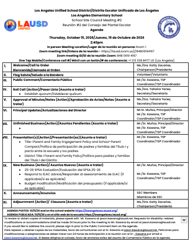 October SSC Agenda