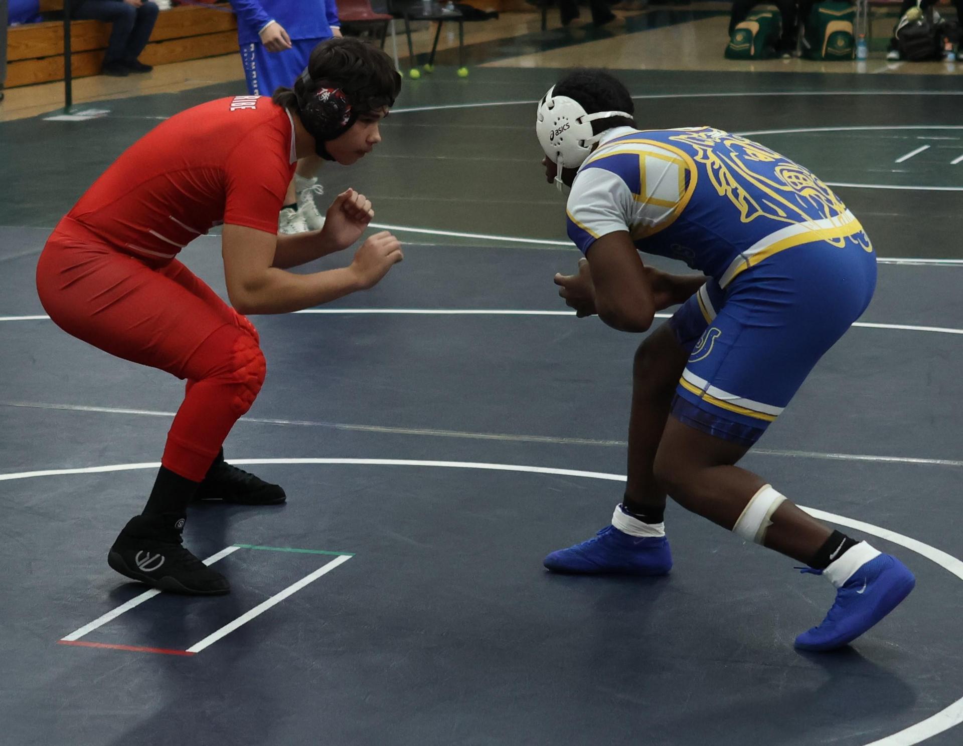 Boys wrestling in the Liberty Duals event 82