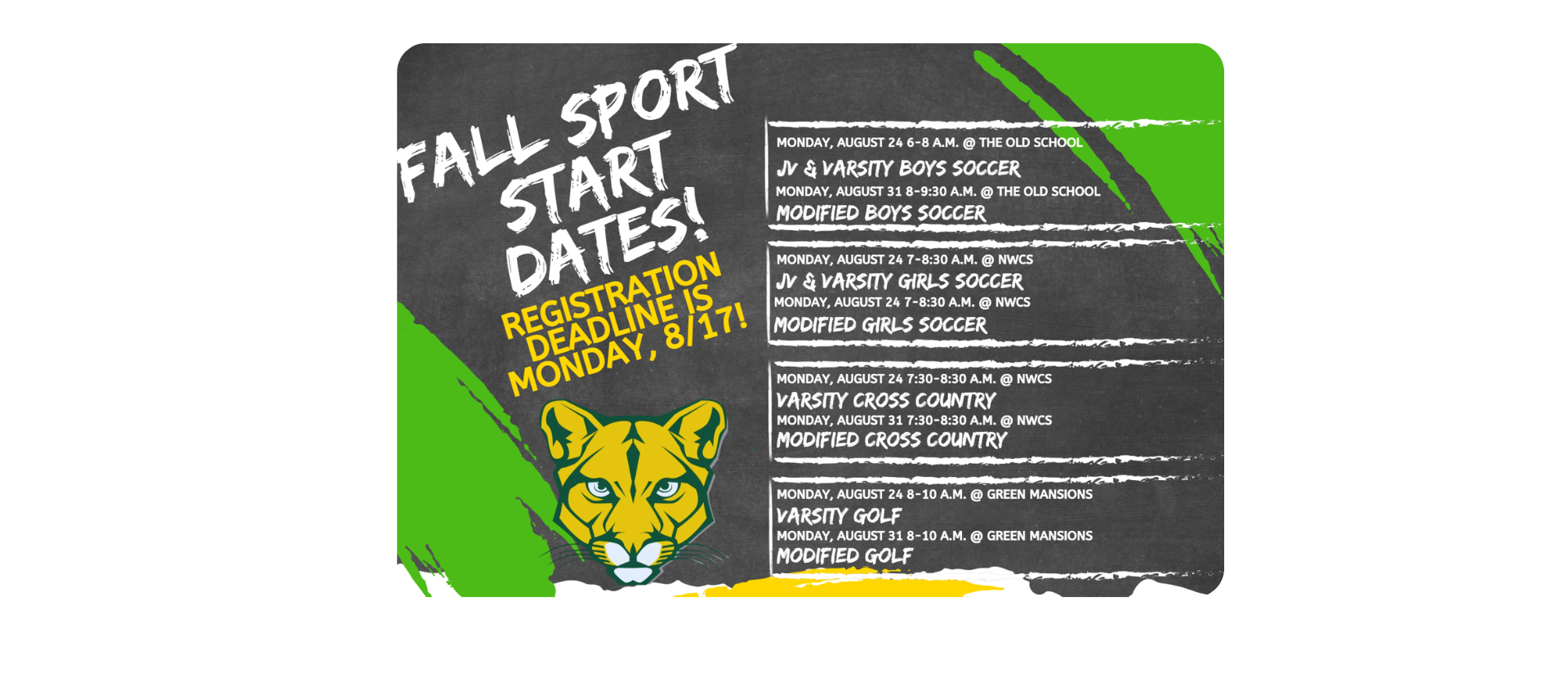 Fall Sport Start Dates North Warren Central School District