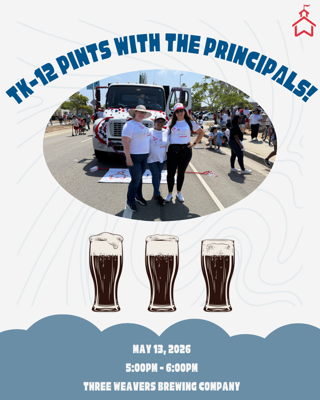 Cheers & Chats - TK-12 Pints with the Principals is Wednesday, May 13th! 🍻 Featured Photo