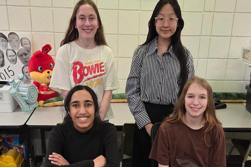 Scholastic Writing winners (clockwise from front-left): Adithri Pingali, Julia Frye, Seolri Yun, and Madison Barton (Tika Gill is not in photo)