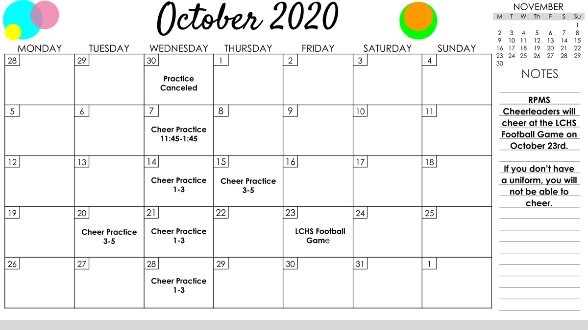 Cheer Practice Schedule