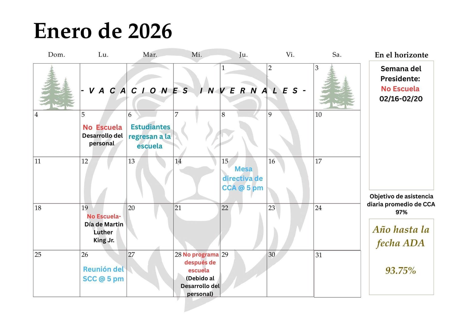 January 2026 Calendar en espanol
