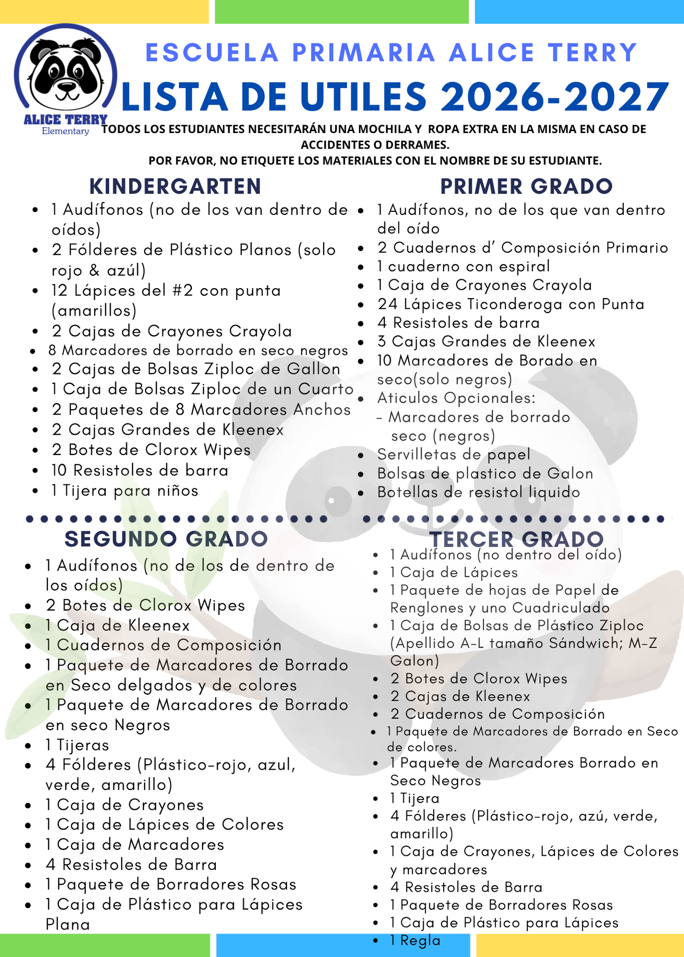 Spanish supply list