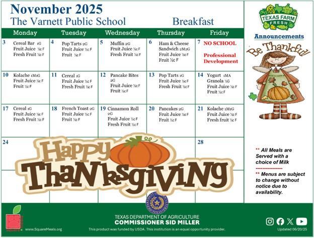 November Breakfast Menu!