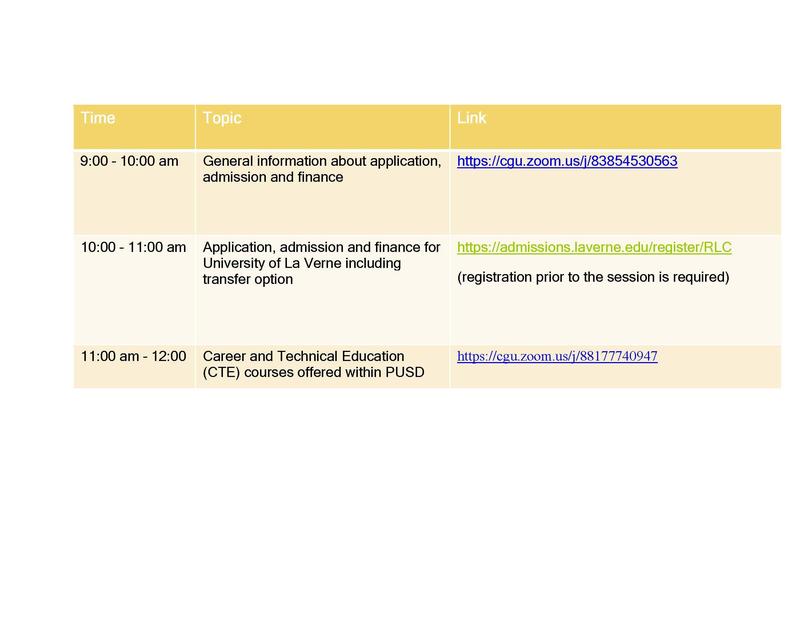 Training schedule