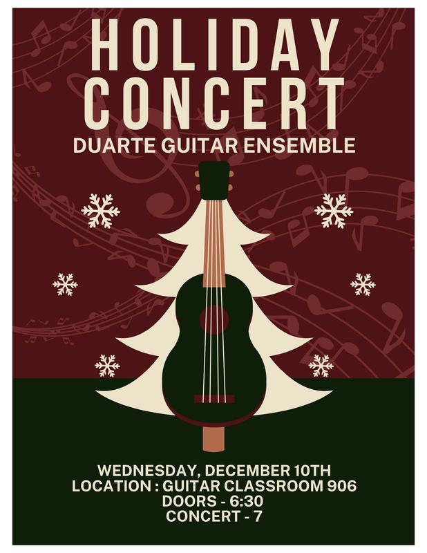 Holiday Concert by the guitar class, free concert, donations are welcomed.