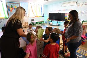 PreK students learning the campus.