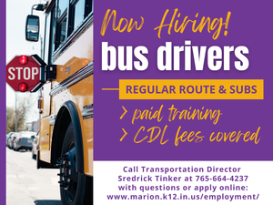 promo graphic - now hiring bus drivers