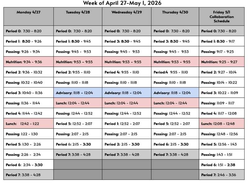 Apr. 27 Bell Schedule