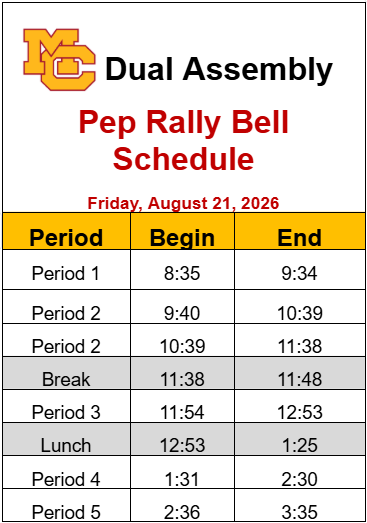 Pep Rally Bell Schedule