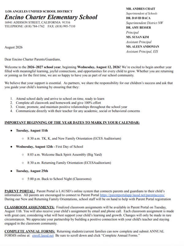 Welcome Letter