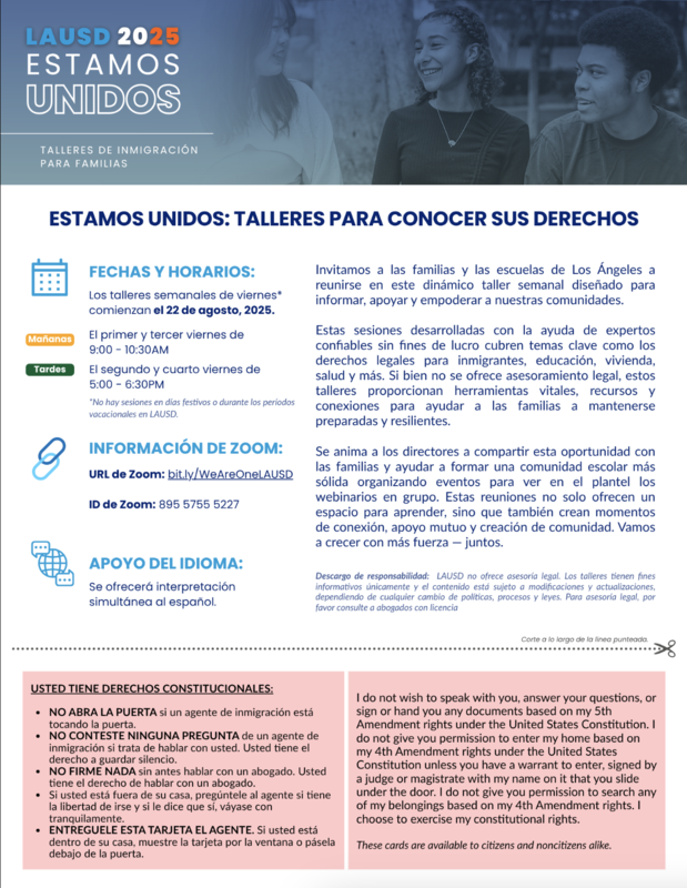 We Are One workshop flyer Spanish
